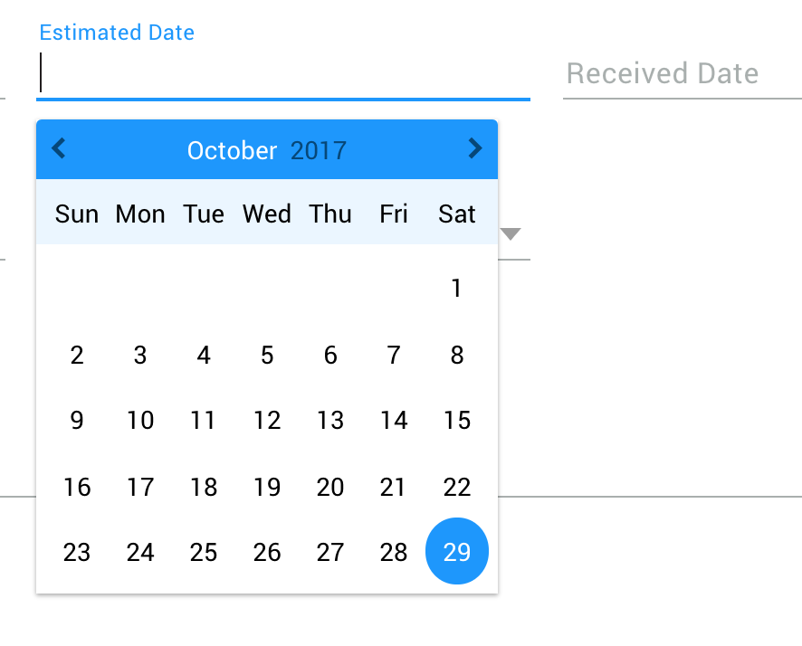 Angular datepicker mockup.