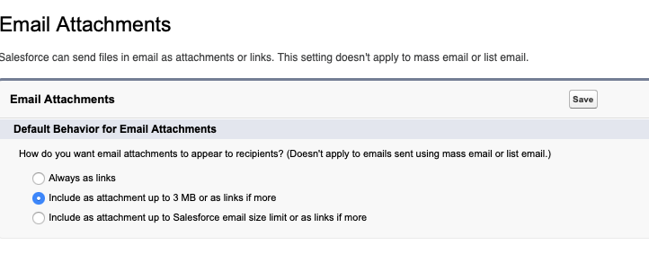 Salesforce Setup - Email - Email Attachment settings